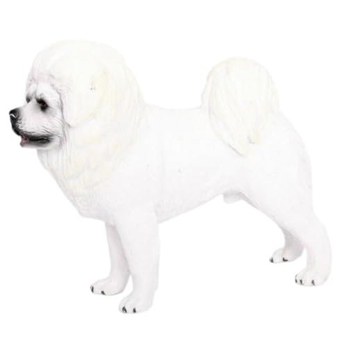 DEARMAMY Estatua De Perro Realista Estatuilla De Perro De Plástico Modelo De Mastín Tibetano Blanco Artificial Estatuilla Coleccionable De Perro En Miniatura Figura De Perro De Pie