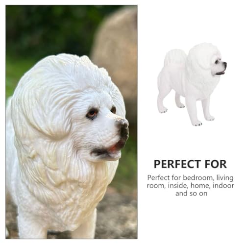 DEARMAMY Estatua De Perro Realista Estatuilla De Perro De Plástico Modelo De Mastín Tibetano Blanco Artificial Estatuilla Coleccionable De Perro En Miniatura Figura De Perro De Pie