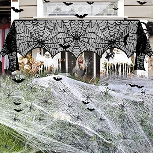 Decoración de Halloween para arañas, arañas de Halloween, Juego de decoración de Espeluznante, Malla de araña Negra, Tela Decorativa para Puerta con 100g telarañas y 16 murciélagos para Halloween