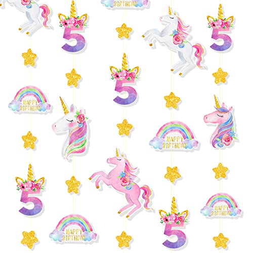 Decoración de unicornio de 52 pies para niñas de 5 años de edad, fiesta número 5, nube arcoíris, telón de fondo para niños, suministros de decoración de fiesta de cumpleaños de 5.º quinto unicornio