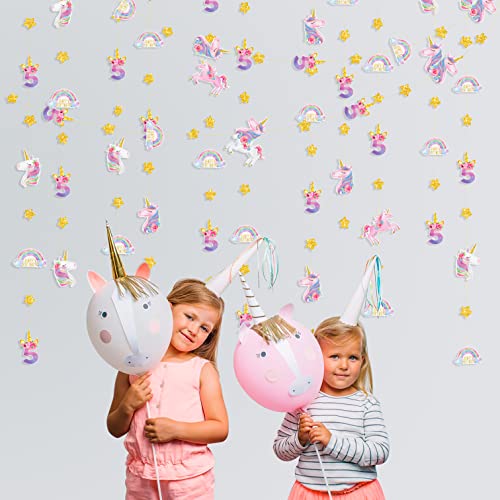 Decoración de unicornio de 52 pies para niñas de 5 años de edad, fiesta número 5, nube arcoíris, telón de fondo para niños, suministros de decoración de fiesta de cumpleaños de 5.º quinto unicornio