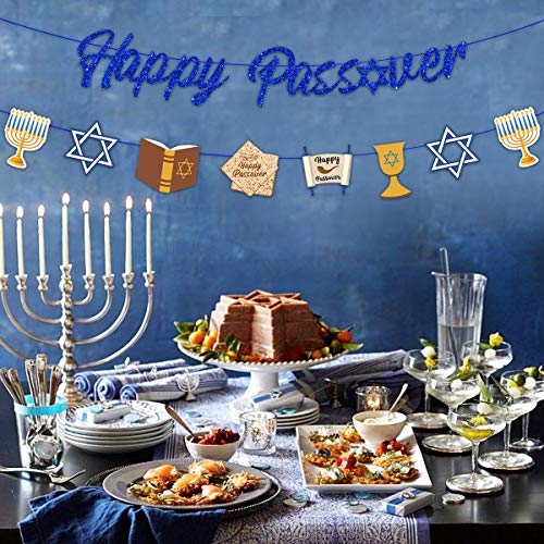 Decoraciones para fiestas de Pascua: pancarta de Pascua feliz, guirnalda de banderines con 8 recortes de Pesaj para el Seder Pascua, festividad judía, decoración hogar