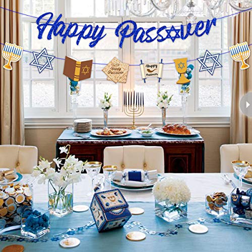 Decoraciones para fiestas de Pascua: pancarta de Pascua feliz, guirnalda de banderines con 8 recortes de Pesaj para el Seder Pascua, festividad judía, decoración hogar