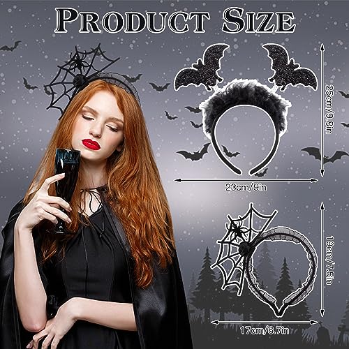 Dekewe Diadema de Halloween, 2 Piezas Halloween Spider Web Hoop Spider Head Diadema, Accesorios para el Cabello para Halloween Cosplay Gótica Masquerade Costume Accessories