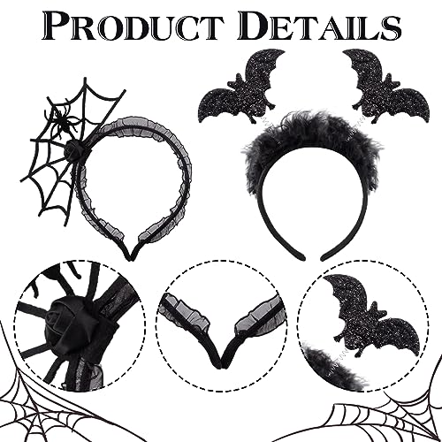 Dekewe Diadema de Halloween, 2 Piezas Halloween Spider Web Hoop Spider Head Diadema, Accesorios para el Cabello para Halloween Cosplay Gótica Masquerade Costume Accessories