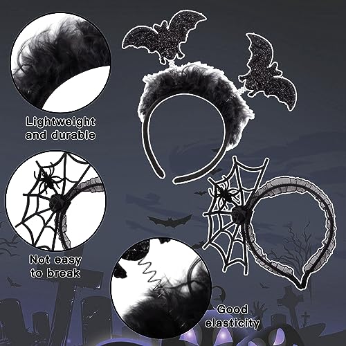 Dekewe Diadema de Halloween, 2 Piezas Halloween Spider Web Hoop Spider Head Diadema, Accesorios para el Cabello para Halloween Cosplay Gótica Masquerade Costume Accessories