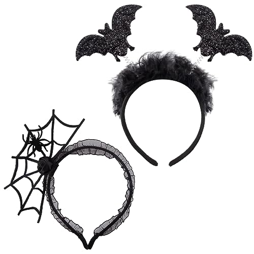 Dekewe Diadema de Halloween, 2 Piezas Halloween Spider Web Hoop Spider Head Diadema, Accesorios para el Cabello para Halloween Cosplay Gótica Masquerade Costume Accessories