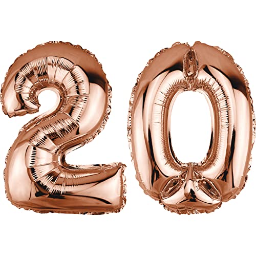 DekoRex Globo de papel de aluminio, oro rosa, 40 cm, decoración para cumpleaños, aniversario, boda (número 20)
