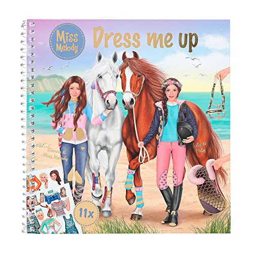 Depesche 12287 Miss Melody Dress me up - Libro de Pegatinas con 24 páginas para diseñar Motivos de Caballos, Cuaderno para Colorear con 11 Hojas de Pegatinas