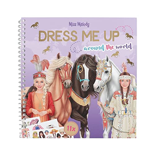 Depesche 12431 Miss Melody Dress Me Up Around The World-Book 24 páginas para crear diseños de caballos, incluyendo 11 hojas de pegatinas, Multicoloured