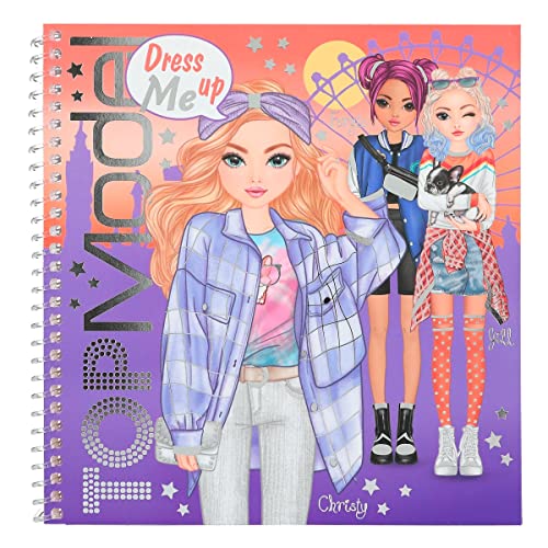 Depesche 12446 TOPModel Dress Me Up-Book 24 páginas para crear atuendos elegantes, cuaderno para colorear con 11 hojas de pegatinas, multicolor