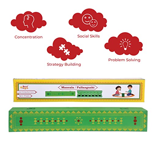 Desi Toys Mancala/Pallanguzhi/Ali Guli Mane | Juegos de Mesa de Madera | Juego Tradicional Indio | Desarrollo de Habilidades lógicas y estratégicas | Tablero Plegable | Tamaño: 45,7 x 7,1 x 7,6 cm