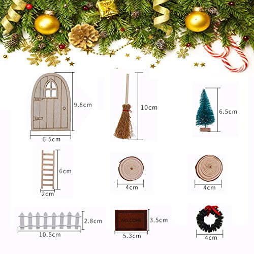 Diko 9 Piezas Casa de muñecas en Miniatura Navidad, Juego de Accesorios para Puerta de gnomo de Navidad, Casa de Muñecas de Navidad Decoración, Puerta de gnomo, Escalera, Felpudo, Escoba