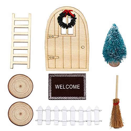 Diko 9 Piezas Casa de muñecas en Miniatura Navidad, Juego de Accesorios para Puerta de gnomo de Navidad, Casa de Muñecas de Navidad Decoración, Puerta de gnomo, Escalera, Felpudo, Escoba