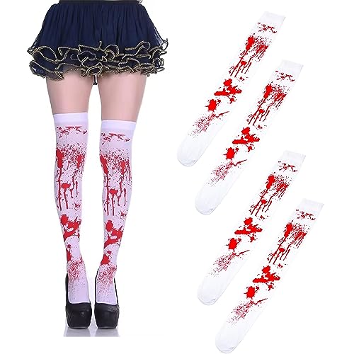 DINGFENG Juego de 2 Piezas Sangrientos de Halloween, Medias Horribles por Encima de la Rodilla para Fiestas de Halloween Aterradoras, Disfraces de Terror Rodilla de Impreso para Halloween