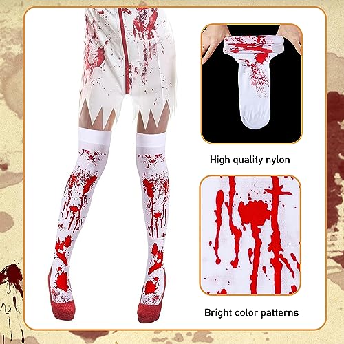 DINGFENG Juego de 2 Piezas Sangrientos de Halloween, Medias Horribles por Encima de la Rodilla para Fiestas de Halloween Aterradoras, Disfraces de Terror Rodilla de Impreso para Halloween