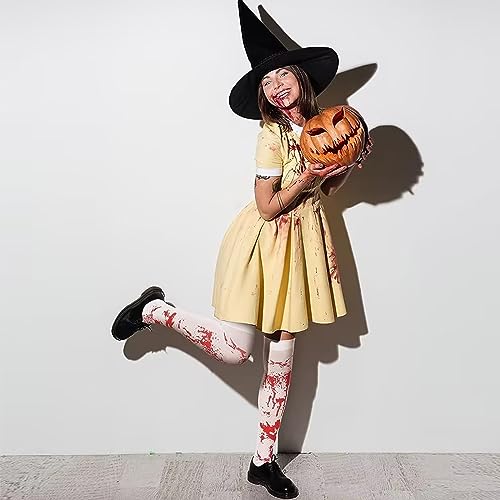 DINGFENG Juego de 2 Piezas Sangrientos de Halloween, Medias Horribles por Encima de la Rodilla para Fiestas de Halloween Aterradoras, Disfraces de Terror Rodilla de Impreso para Halloween