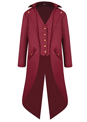 Disfraces de chaqueta victoriana medieval para Halloween, disfraz de chaqueta gótica steampunk, disfraz de vampiro para hombre y adulto (rojo, XXL)