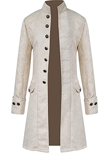 Disfraz de Halloween para hombre, abrigo steampunk para hombre, chaqueta medieval gótica, falda victoriana, uniforme, esmoquin, retro, con botones largos, Blanco, XXL