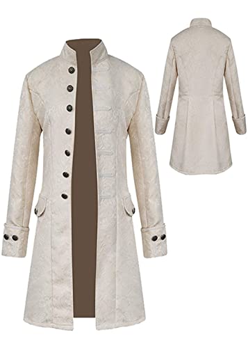 Disfraz de Halloween para hombre, abrigo steampunk para hombre, chaqueta medieval gótica, falda victoriana, uniforme, esmoquin, retro, con botones largos, Blanco, XXL