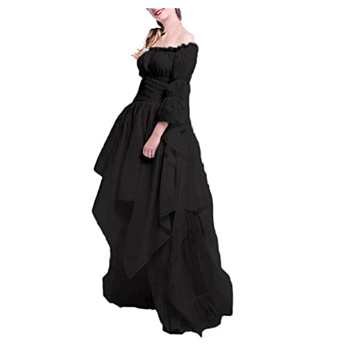 Disfraz de Halloween para mujer, ropa medieval, negro y blanco, elegante, vintage, renacentista, victoriano, courtly maxi, vestido Goddess, ángel, genio, vampiro, diablo, cosplay para carnaval, fiesta