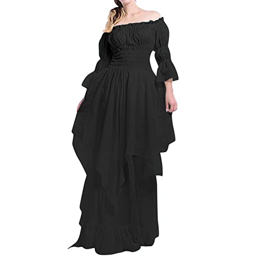 Disfraz de Halloween para mujer, ropa medieval, negro y blanco, elegante, vintage, renacentista, victoriano, courtly maxi, vestido Goddess, ángel, genio, vampiro, diablo, cosplay para carnaval, fiesta