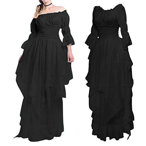 Disfraz de Halloween para mujer, ropa medieval, negro y blanco, elegante, vintage, renacentista, victoriano, courtly maxi, vestido Goddess, ángel, genio, vampiro, diablo, cosplay para carnaval, fiesta