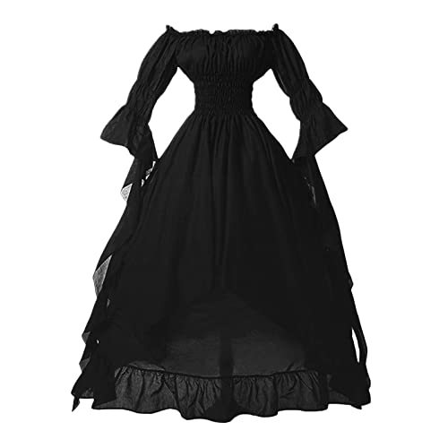 Disfraz de Halloween para mujer, ropa medieval, negro y blanco, elegante, vintage, renacentista, victoriano, courtly maxi, vestido Goddess, ángel, genio, vampiro, diablo, cosplay para carnaval, fiesta