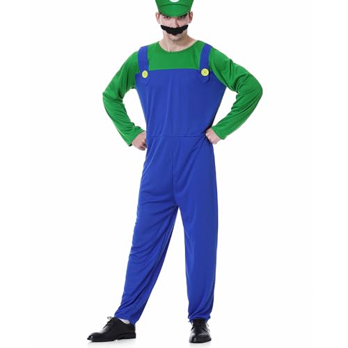 Disfraz de Super Brothers Cosplay Carnaval Halloween Disfraz, Unisex Para Hombres Mujeres Niños Niñas, Hombre Verde, S