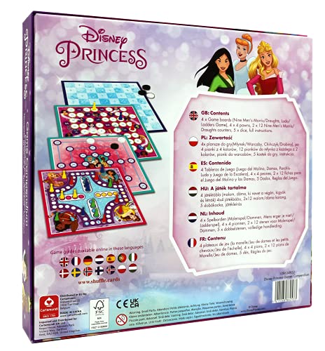 Disney Compendio de Juegos de Princesas, Disfruta de 4 Juegos de Mesa, Nueve Morris para Hombres, Corrientes de Aire, Ludo, Juego de escaleras, Gran Regalo para niños a Partir de 5 años