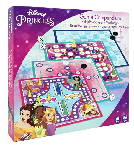 Disney Compendio de Juegos de Princesas, Disfruta de 4 Juegos de Mesa, Nueve Morris para Hombres, Corrientes de Aire, Ludo, Juego de escaleras, Gran Regalo para niños a Partir de 5 años