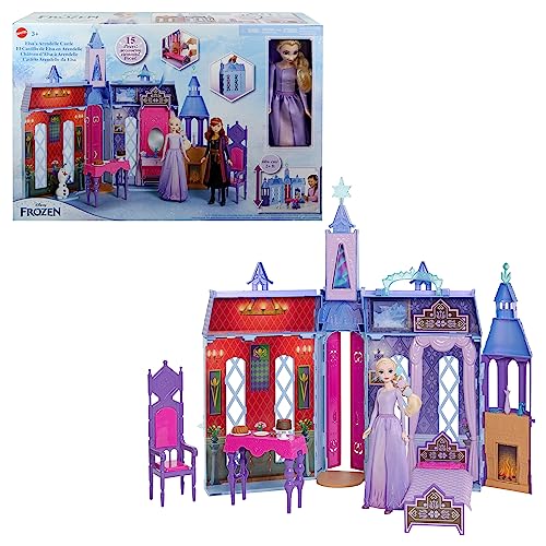 Disney Frozen Castillo de Arendelle con Princesa Elsa Casa de muñecas de 60 cm con Figura y 15 Accesorios y Muebles, Juguete +3 años (Mattel HTP22)