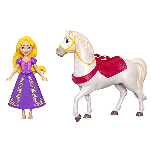 Disney Princess Minis Rapunzel y Maximus Muñeca pequeña con caballo de juguete, +3 años (Mattel HLW84)