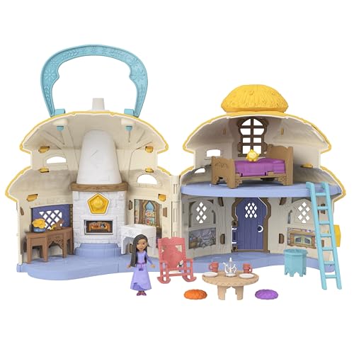 Disney Wish El Poder de los Deseos, Cabaña de Asha en Reino de Rosas Casa de muñecas pequeñas con figura, muebles y accesorios, inspirado en la película, juguete +3 años (Mattel HRH76)
