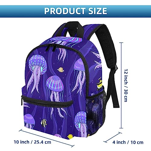 DJROW Comprar Medusas del Mar en Fondo Púrpura Oscuro Niño Niño Niños Niñas Jardín de infantes Niños Snack Nursery Mochila escolar, Multicolor, 10x4x12 in