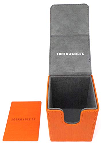 docsmagic.de Premium Magnetic Flip Box (100) Orange + Deck Divider - MTG - PKM - YGO - Caja