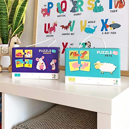 Dodo - Juego de 3 puzles infantiles para niños de 2 años (mascotas, madres e hijos, antónimos), 24 piezas, regalo educativo para niños y niñas que favorece el aprendizaje temprano