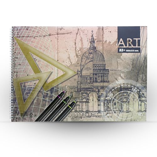 DOJA Barcelona | Bloc de Dibujo A3 | Pack 3 | Block Dibujo Espiral | Cuaderno de Dibujo 460x325mm | 20 Hojas sin Margenes | Liso sin Recuadro 140g | Cuaderno Dibujo | para Bloc de Dibujo, Papel A3