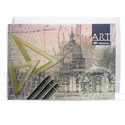 DOJA Barcelona | Bloc de Dibujo A3 | Pack 3 | Block Dibujo Espiral | Cuaderno de Dibujo 460x325mm | 20 Hojas sin Margenes | Liso sin Recuadro 140g | Cuaderno Dibujo | para Bloc de Dibujo, Papel A3