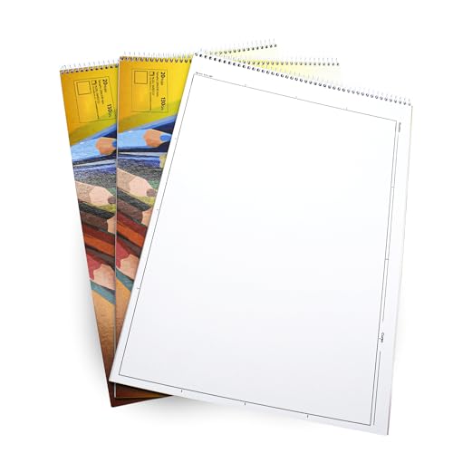 DOJA Barcelona | Bloc Dibujo A4 | Pack 3 | Block Dibujo A4 Espiral | Con Márgenes | Cuaderno de Dibujo 230x330mm | 20 Hojas Lisas con Recuadro 130g | Colores 1 | Libretas A4 | Hojas de Dibujo A4