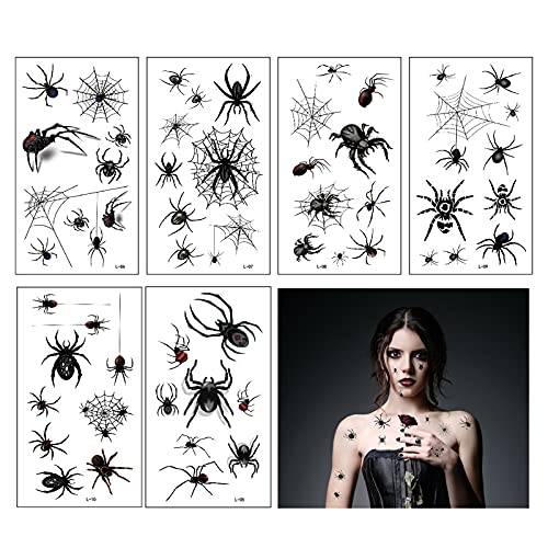 DOKEI 100 piezas Tatuajes Temporales Arañas Halloween Pegatinas Tatoo Adultos Telarañas Calcamonias Tatuajes Niños para Mascarada Carnaval Maquillaje Disfraz Cosplay Regalo Fiesta de Horror