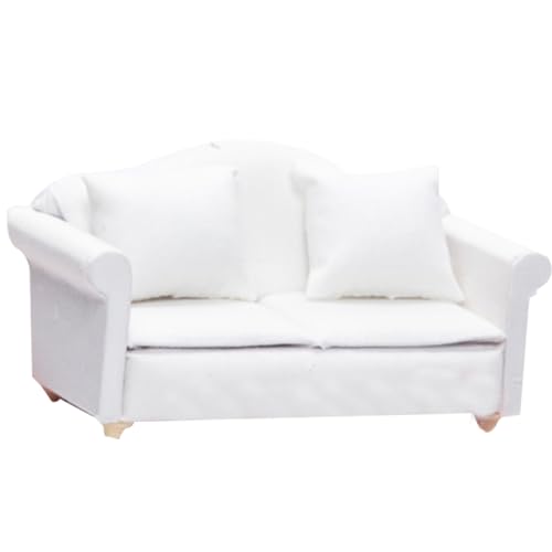 Dollhouse Couch, muñecas de muñecas 2 Asiento 1:12 Simulación Sofá de casa de muñecas en Miniatura con Almohadas DIY Decorativo Polised Decorative Dollhouse Mini sofá, Blanco