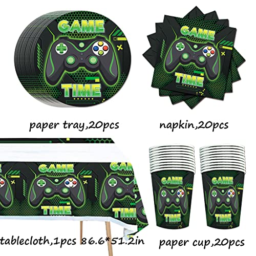 Doyomtoy Vajilla Cumpleaños Gamer, 61 Piezas Game Party Supplies, Incluye Platos Gamer, Tazas, Servilletas, Manteles, para Decoración Fiesta Cumpleaños Gamer