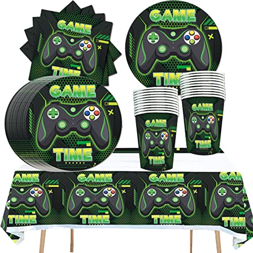 Doyomtoy Vajilla Cumpleaños Gamer, 61 Piezas Game Party Supplies, Incluye Platos Gamer, Tazas, Servilletas, Manteles, para Decoración Fiesta Cumpleaños Gamer