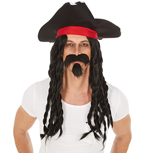 dressforfun Peluca de Capitán Jack para Hombre | Bonitas Rastas Largas con Fantástico Sombrero Pirata