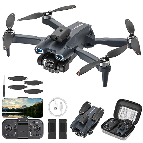 Dron con Cámara 1080P HD, GuKKK Motor sin Escobillas Drone 2 Cámaras, Adjustable Eléctricamente, Drones RC FPV WIFI Cuadricóptero, Plegable con 2 Baterías, para Principiantes