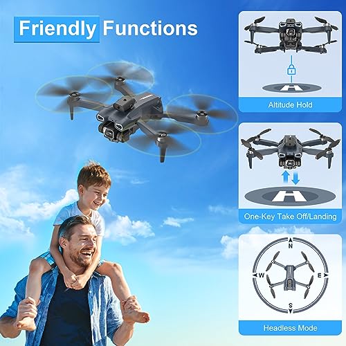 Dron con Cámara 1080P HD, GuKKK Motor sin Escobillas Drone 2 Cámaras, Adjustable Eléctricamente, Drones RC FPV WIFI Cuadricóptero, Plegable con 2 Baterías, para Principiantes