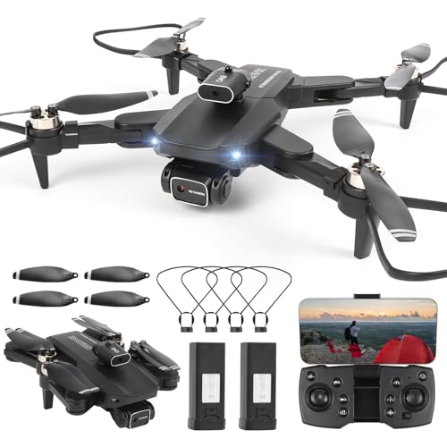 Dron con Cámara 4K HD, GuKKK 90° Adjustable Eléctricamente Drone 2 Cámaras, Mini Drone, Drones RC FPV WIFI Cuadricóptero, Plegable Mini Drone con 2 Baterías y Bolsa Portátil, para Principiantes