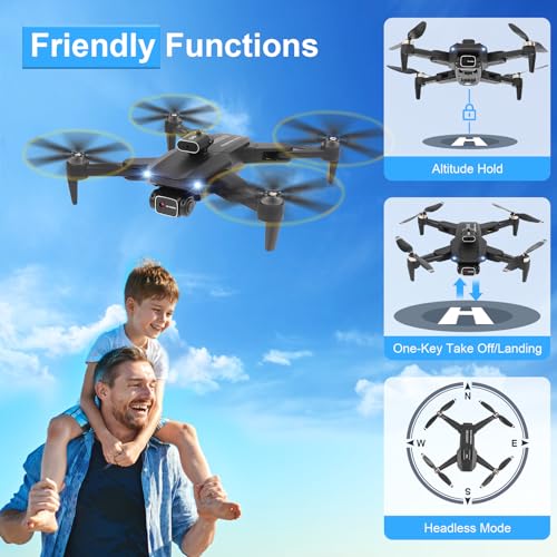 Dron con Cámara 4K HD, GuKKK 90° Adjustable Eléctricamente Drone 2 Cámaras, Mini Drone, Drones RC FPV WIFI Cuadricóptero, Plegable Mini Drone con 2 Baterías y Bolsa Portátil, para Principiantes