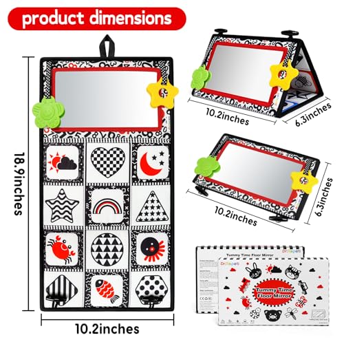 Dr.Rapeti Espejo para Bebé Juguete, Juguetes Sensoriales en Blanco y Negro, Patrón de Alto Contraste,Juguete para bebés